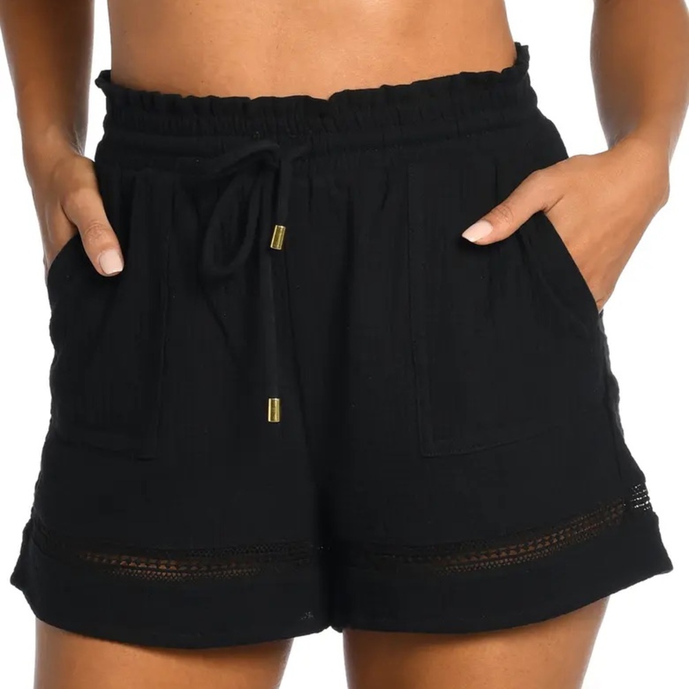 La Blanca Black High-Waist Drawstring Shorts